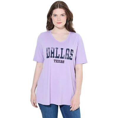 Ulla Popken Damen große Größen Übergrößen Plus Size T-Shirt, Schriftdruck, A-Linie, Rundhals, Halbarm Lavendel 46+ 840855814-46+ Ulla Popken Damen große Größen Übergrößen Plus Size T-Shirt, Schriftdruck, A-Linie, Rundhals, Halbarm Lavendel 46+ 840855814-46+