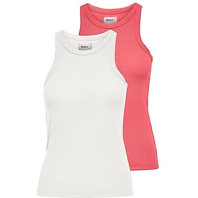 ONLY Damen Tanktop Enger Schnitt U-Ausschnitt T-Shirt 15239781 ,Cloud Dancer/Pack:2 Pack Cloud Dancer/Tea Rose ,S ONLY Damen Tanktop Enger Schnitt U-Ausschnitt T-Shirt 15239781 ,Cloud Dancer/Pack:2 Pack Cloud Dancer/Tea Rose ,S