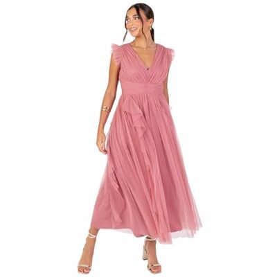 Anaya with Love Women's Midaxi Dress Ladies Recycled V-Neck Cap Sleeve A-line Tulle Ruffle Bridesmaid Wedding Guest Prom Evening Gown, Altrosa 40 Anaya with Love Women's Midaxi Dress Ladies Recycled V-Neck Cap Sleeve A-line Tulle Ruffle Bridesmaid Wedding Guest Prom Evening Gown, Altrosa 40