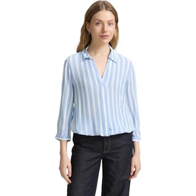 TOM TAILOR Damen 1047179 Bluse, 35221 Offwhite Blue Vertical Stripe, 34 EU TOM TAILOR Damen 1047179 Bluse, 35221 Offwhite Blue Vertical Stripe, 34 EU