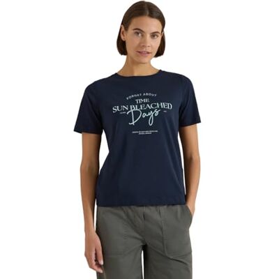 Cecil T-Shirt mit Boat Neck und Wording Artwork universal Blue L Cecil T-Shirt mit Boat Neck und Wording Artwork universal Blue L