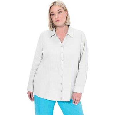 Ulla Popken Damen große Größen Übergrößen Plus Size Bluse, Leinen, offener Kragen, Langarm Offwhite 50+ 794882200-50+ Ulla Popken Damen große Größen Übergrößen Plus Size Bluse, Leinen, offener Kragen, Langarm Offwhite 50+ 794882200-50+