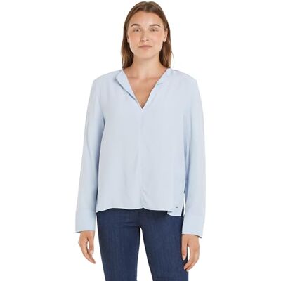 Tommy Hilfiger Damen Bluse Crepe Blouse V-Ausschnitt, Blau (Breezy Blue), 38 Tommy Hilfiger Damen Bluse Crepe Blouse V-Ausschnitt, Blau (Breezy Blue), 38