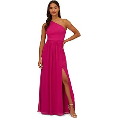 Adrianna Papell Damen EIN-Schulter-Chiffon Kleid für besondere Anlässe, Bright Magenta, 34 Adrianna Papell Damen EIN-Schulter-Chiffon Kleid für besondere Anlässe, Bright Magenta, 34