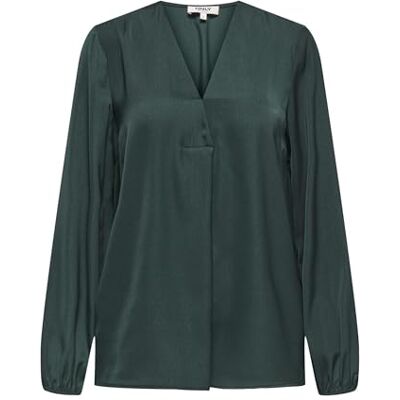 ONLY Damen Onllucy Life Ls Satin V-Neck Top WVN, Pine Grove, XS ONLY Damen Onllucy Life Ls Satin V-Neck Top WVN, Pine Grove, XS