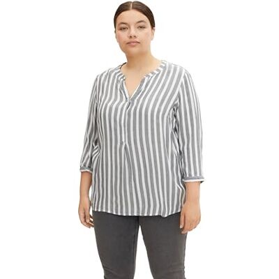 TOM TAILOR Damen Bluse mit Streifen 1024917, 21395 Offwhite Navy Vertical Stripe, 50 Große Größen TOM TAILOR Damen Bluse mit Streifen 1024917, 21395 Offwhite Navy Vertical Stripe, 50 Große Größen