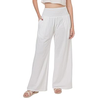 Lofbaz Damen Sommer Fließend Baumwolle Leinen Palazzo Weite Hosen Strand Hohe Taille Hose Boho Lange Loungehose mit Taschen Weiß L Lofbaz Damen Sommer Fließend Baumwolle Leinen Palazzo Weite Hosen Strand Hohe Taille Hose Boho Lange Loungehose mit Taschen Weiß L