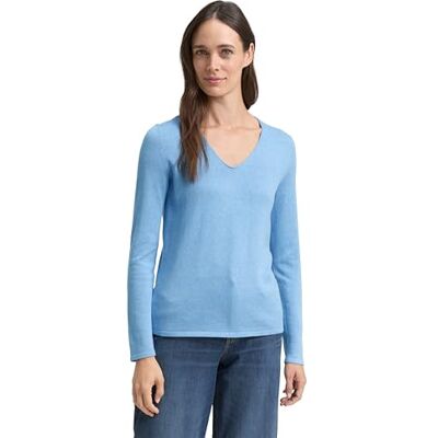 TOM TAILOR Damen Basic Strickpullover mit V-Ausschnitt, 15584 Sea Blue Melange, L TOM TAILOR Damen Basic Strickpullover mit V-Ausschnitt, 15584 Sea Blue Melange, L