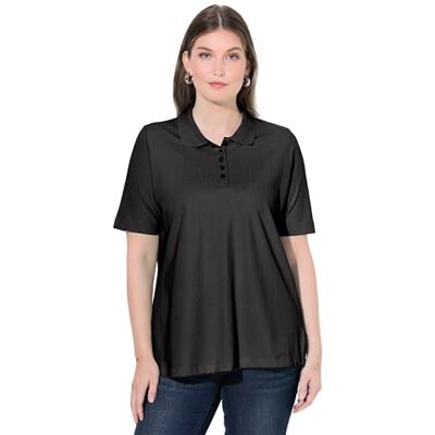 Ulla Popken Damen große Größen Übergrößen Plus Size Poloshirt, längere Knopfleiste, Polokragen, Halbarm schwarz 42+ 846106100-42+ Ulla Popken Damen große Größen Übergrößen Plus Size Poloshirt, längere Knopfleiste, Polokragen, Halbarm schwarz 42+ 846106100-42+