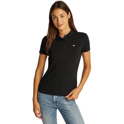 Tommy Jeans Damen Poloshirt Kurzarm Slim Essential Stretch, Schwarz (Black), XL Tommy Jeans Damen Poloshirt Kurzarm Slim Essential Stretch, Schwarz (Black), XL