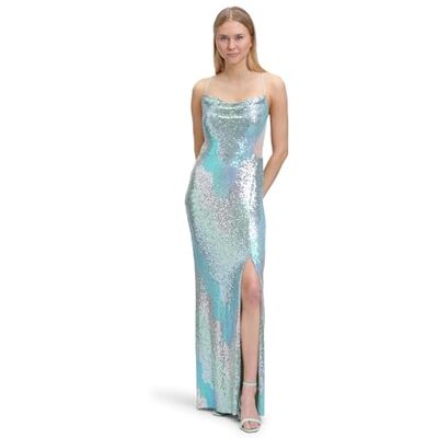 Vera Mont Damen Abendkleid mit Pailletten 38, Blau Gemustert Vera Mont Damen Abendkleid mit Pailletten 38, Blau Gemustert