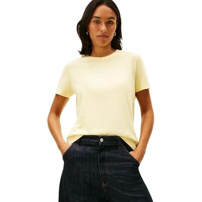 Tommy Hilfiger Damen-T-Shirt, Rundhalsausschnitt, kurzärmelig, Gelb (Zesty Yellow), S Tommy Hilfiger Damen-T-Shirt, Rundhalsausschnitt, kurzärmelig, Gelb (Zesty Yellow), S