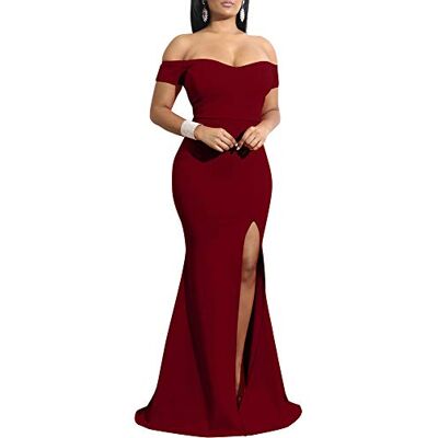 YMDUCH Damenkleid, schulterfrei, hochgeteilt, lang, formell, Partykleid, Abendkleid, Weinrot, XX-Large YMDUCH Damenkleid, schulterfrei, hochgeteilt, lang, formell, Partykleid, Abendkleid, Weinrot, XX-Large