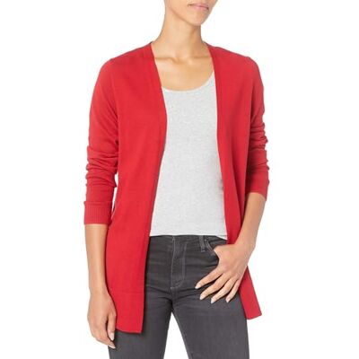 Amazon Essentials Damen Leichter Cardigan mit offener Vorderseite (Erhältlich in Übergröße), Rot, Größe M Amazon Essentials Damen Leichter Cardigan mit offener Vorderseite (Erhältlich in Übergröße), Rot, Größe M