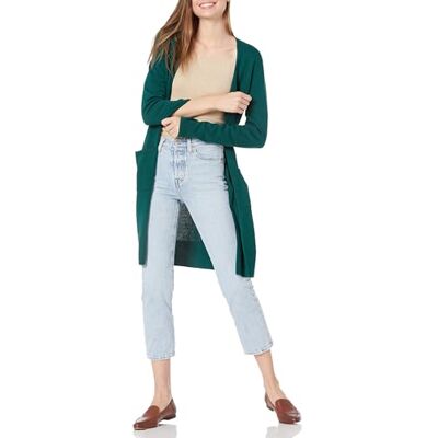 Amazon Essentials Damen Leichter längerer Cardigan (erhältlich in Übergröße), Dunkelgrün, XL Amazon Essentials Damen Leichter längerer Cardigan (erhältlich in Übergröße), Dunkelgrün, XL