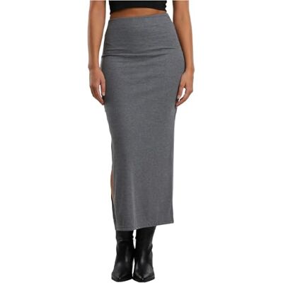 Urban Classics Ladies Rib High Slit Skirt darkgreymelange, L Urban Classics Ladies Rib High Slit Skirt darkgreymelange, L