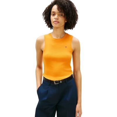 Tommy Hilfiger Damen Tank Top Slim Cody mit Rundhalsausschnitt, Orange (Orange Flash), M Tommy Hilfiger Damen Tank Top Slim Cody mit Rundhalsausschnitt, Orange (Orange Flash), M
