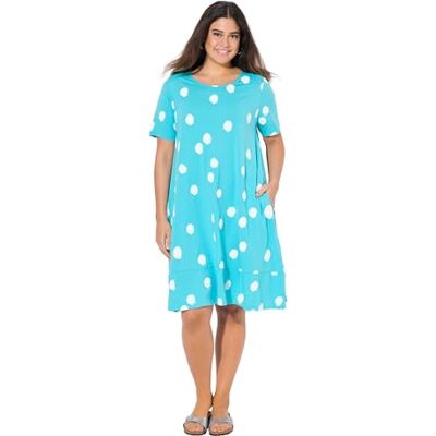 Ulla Popken Damen große Größen Übergrößen Plus Size Midikleid, Punkte, A-Linie, Taschen, Rundhals, Halbarm Ulla Popken Damen große Größen Übergrößen Plus Size Midikleid, Punkte, A-Linie, Taschen, Rundhals, Halbarm