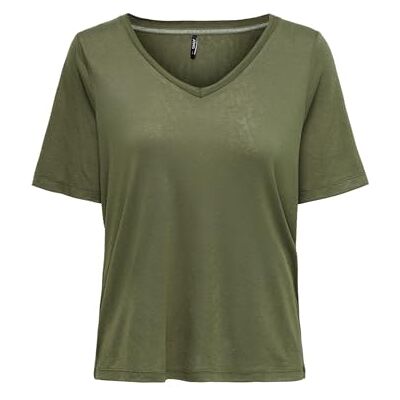 ONLY Damen Onlelise S/S V-Neck Top JRS T-Shirt, Kalamata, Large ONLY Damen Onlelise S/S V-Neck Top JRS T-Shirt, Kalamata, Large