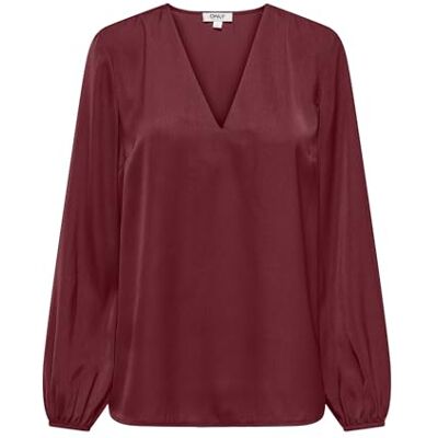 ONLY Damen Onllucy Life Ls Satin V-Neck Top WVN, Tawny Port, L ONLY Damen Onllucy Life Ls Satin V-Neck Top WVN, Tawny Port, L