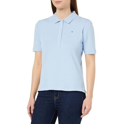 Tommy Hilfiger Damen Poloshirt Kurzarm 1985 Reg Pique Polo Ss Regular Fit, Blau (Well Water), XXS Tommy Hilfiger Damen Poloshirt Kurzarm 1985 Reg Pique Polo Ss Regular Fit, Blau (Well Water), XXS