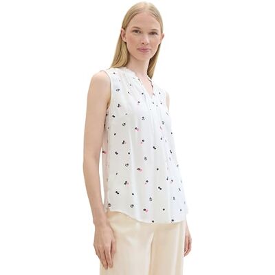 TOM TAILOR Damen Basic Bluse mit Rüschen-Detail am Kragen, pink Offwhite floral Design, 36 TOM TAILOR Damen Basic Bluse mit Rüschen-Detail am Kragen, pink Offwhite floral Design, 36