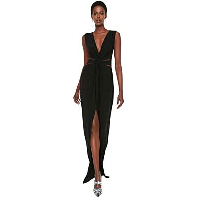 TRENDYOL Frau Maxi Wickelschnitt Regular Webstoff Abendkleid und Abschlusskleid Schwarz TRENDYOL Frau Maxi Wickelschnitt Regular Webstoff Abendkleid und Abschlusskleid Schwarz