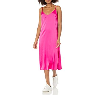 The Drop Damen Ana Silky Midi-Slip-Kleid mit V-Ausschnitt, Pink, S The Drop Damen Ana Silky Midi-Slip-Kleid mit V-Ausschnitt, Pink, S