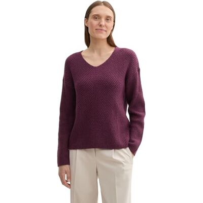 TOM TAILOR Damen RIPP Strickpullover mit V-Ausschnitt, 35898 Black Berry Melange, L TOM TAILOR Damen RIPP Strickpullover mit V-Ausschnitt, 35898 Black Berry Melange, L