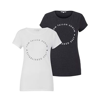 TOM TAILOR Denim Damen Doppelpack T-Shirt 1029695, 10522 Shale Grey Melange, XXL TOM TAILOR Denim Damen Doppelpack T-Shirt 1029695, 10522 Shale Grey Melange, XXL