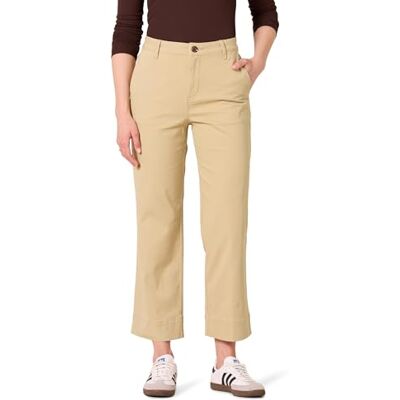 Amazon Essentials Damen Slim Fit Khakihose mit Weitem Bein, Knöchellang aus Stretch-Baumwoll-Twill mit Hoher Taille, Hellbraun, 14 Amazon Essentials Damen Slim Fit Khakihose mit Weitem Bein, Knöchellang aus Stretch-Baumwoll-Twill mit Hoher Taille, Hellbraun, 14