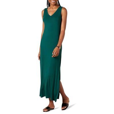 Amazon Essentials Damen Maxikleid Aus Jersey Mit Seitenschlitz Und V-Ausschnitt, Dunkelgrün, S Amazon Essentials Damen Maxikleid Aus Jersey Mit Seitenschlitz Und V-Ausschnitt, Dunkelgrün, S