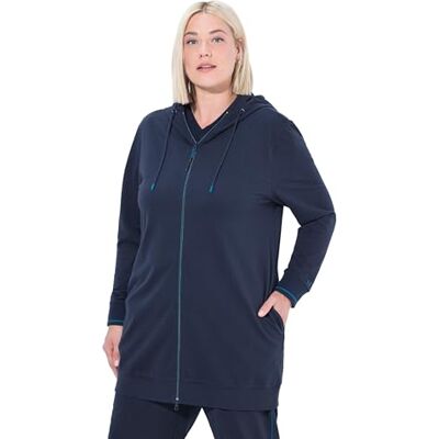 Ulla Popken Damen Sweatjacke Lang, Accent Sweatshirt, Marine, 46-48 EU Ulla Popken Damen Sweatjacke Lang, Accent Sweatshirt, Marine, 46-48 EU