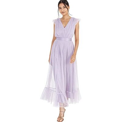 Anaya with Love Damen Ladies Maxi Dress For Women V Neckline Sleeveless Frilly Wedding Guest Bridesmaid Prom Long High Empire Waist Tiered Kleid, Dusty Lilac, 48 EU Anaya with Love Damen Ladies Maxi Dress For Women V Neckline Sleeveless Frilly Wedding Guest Bridesmaid Prom Long High Empire Waist Tiered Kleid, Dusty Lilac, 48 EU
