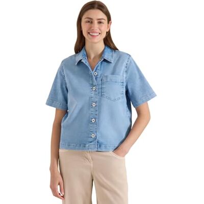 Cecil Kurzarm Overshirt mit Knopfleiste light blue used wash XL Cecil Kurzarm Overshirt mit Knopfleiste light blue used wash XL