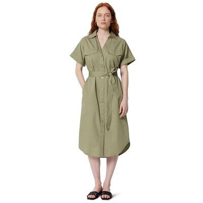 Amazon Essentials Damen Hemdkleid aus Denim mit Gürtel und Knopfleiste, Verwaschenes Khaki-grün, L Amazon Essentials Damen Hemdkleid aus Denim mit Gürtel und Knopfleiste, Verwaschenes Khaki-grün, L