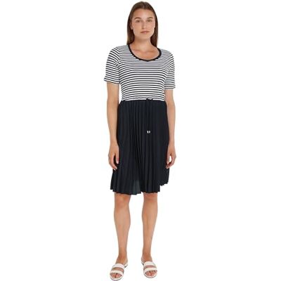 Tommy Hilfiger Damen T-Shirt Kleid Rib Pleated mit Plisseefalten, Mehrfarbig (Mini Stp Desert Sky/ White), S Tommy Hilfiger Damen T-Shirt Kleid Rib Pleated mit Plisseefalten, Mehrfarbig (Mini Stp Desert Sky/ White), S