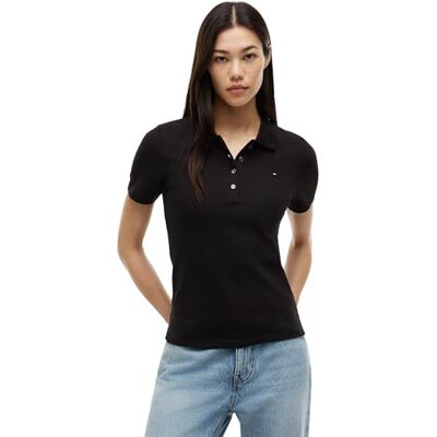Tommy Hilfiger Damen Poloshirt Kurzarm 1985 Polo Slim Fit, Schwarz (Black), XXL Tommy Hilfiger Damen Poloshirt Kurzarm 1985 Polo Slim Fit, Schwarz (Black), XXL