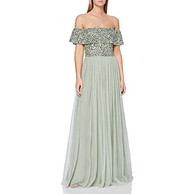 Maya Deluxe Damen Ladies Bardot Dress Women Maxi Embellished Hight Empire Waist Sleeveless Tulle for Wedding Guest Prom Graduation Brautjungfernkleid, Green Lily, 52, AZBR67-MAXI Maya Deluxe Damen Ladies Bardot Dress Women Maxi Embellished Hight Empire Waist Sleeveless Tulle for Wedding Guest Prom Graduation Brautjungfernkleid, Green Lily, 52, AZBR67-MAXI