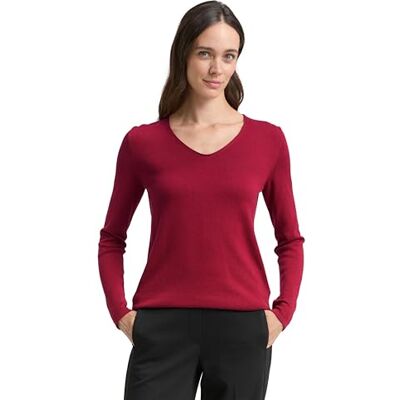 TOM TAILOR Damen Strickpullover Mit V-Ausschnitt Pullover, 10361 Rumba Red, XS EU TOM TAILOR Damen Strickpullover Mit V-Ausschnitt Pullover, 10361 Rumba Red, XS EU