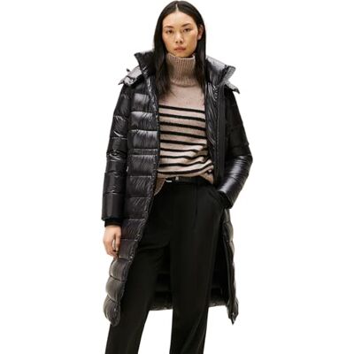 Tommy Hilfiger Damen Steppmantel Gloss Down Waist Maxi mit Stehkragen, Schwarz (Black), XS Tommy Hilfiger Damen Steppmantel Gloss Down Waist Maxi mit Stehkragen, Schwarz (Black), XS