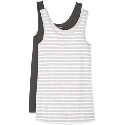 Amazon Essentials Damen Tanktop, Schmale Passform, 2er-Pack, Dunkelgrau/Grau Meliert Streifen, L Amazon Essentials Damen Tanktop, Schmale Passform, 2er-Pack, Dunkelgrau/Grau Meliert Streifen, L