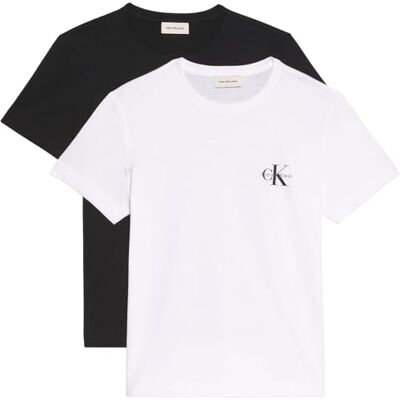Calvin Damen 2er Pack T-Shirts Kurzarm Logo Tee mit Rundhalsausschnitt, Mehrfarbig (Black/Brilliant White), M Calvin Damen 2er Pack T-Shirts Kurzarm Logo Tee mit Rundhalsausschnitt, Mehrfarbig (Black/Brilliant White), M