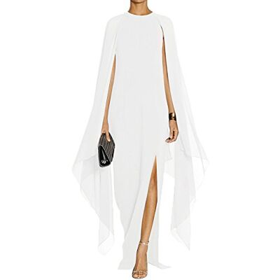 MAYFASEY Damen Elegant High Split Flare Sleeve Formal Evening Gowns Maxi Dress with Cape, weiß, XX-Large MAYFASEY Damen Elegant High Split Flare Sleeve Formal Evening Gowns Maxi Dress with Cape, weiß, XX-Large