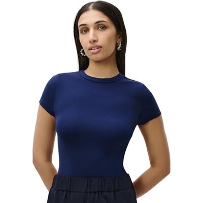 LeGer by Lena Gercke LeGer Ria T-Shirt Kurzarm Tshirt Damen körpernahe Passform Oberteil aus Baumwolle Mode für Damen by Lena Gercke Gr. 34-49 LeGer by Lena Gercke LeGer Ria T-Shirt Kurzarm Tshirt Damen körpernahe Passform Oberteil aus Baumwolle Mode für Damen by Lena Gercke Gr. 34-49