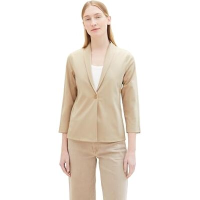 TOM TAILOR Damen Regular Fit Basic Blazer Jacke mit 3/4-Arm, 11485 Sandy Beige, S TOM TAILOR Damen Regular Fit Basic Blazer Jacke mit 3/4-Arm, 11485 Sandy Beige, S