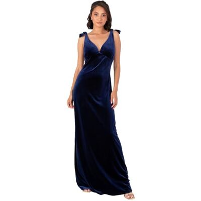 Maya Deluxe Women's Maxi Dress Ladies V-Neckline Sleeveless Velvet Bow Shoulder Tie-Straps A-line Evening Occasion Prom Ball Gown, Marineblau 42 Maya Deluxe Women's Maxi Dress Ladies V-Neckline Sleeveless Velvet Bow Shoulder Tie-Straps A-line Evening Occasion Prom Ball Gown, Marineblau 42