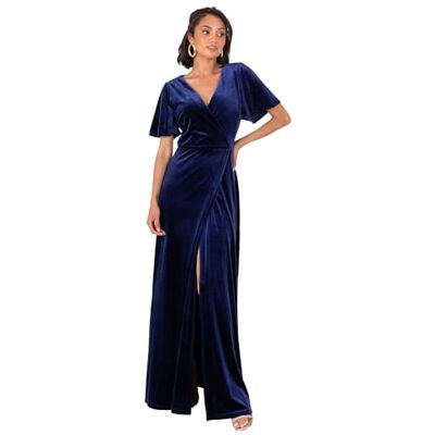 Maya Deluxe Damen Women's Long Velvet Maxi Ladies A-line Flowy Wedding Guest Bridesmaid Evening Occasion Prom Formal Party Ball Gown Dress, Navy Blue Wrap, 44 EU Maya Deluxe Damen Women's Long Velvet Maxi Ladies A-line Flowy Wedding Guest Bridesmaid Evening Occasion Prom Formal Party Ball Gown Dress, Navy Blue Wrap, 44 EU
