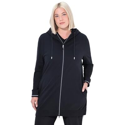 Ulla Popken Damen Sweatjacke Lang, Accent Sweatshirt, Schwarz, 50-52 EU Ulla Popken Damen Sweatjacke Lang, Accent Sweatshirt, Schwarz, 50-52 EU