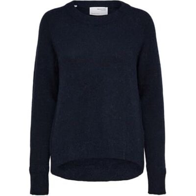 SELECTED FEMME Damen Selected Rundhals Strickpullover Lockerer Feinstrick Wollpullover SLFLULU Sweater, Farben:Dunkelblau, Größe:XS SELECTED FEMME Damen Selected Rundhals Strickpullover Lockerer Feinstrick Wollpullover SLFLULU Sweater, Farben:Dunkelblau, Größe:XS